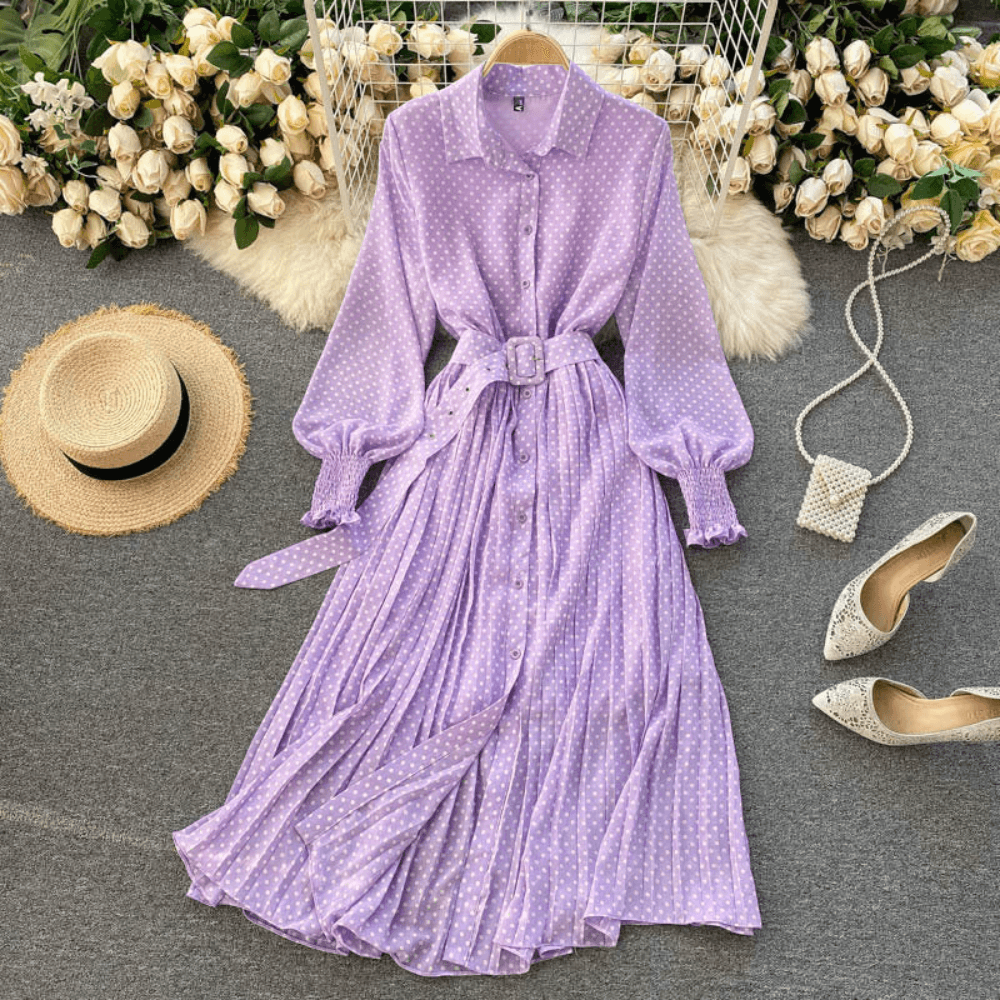 Maxi-jurk met Polka Dots en Ceintuur - CB - Dresses - Jurkjes.co