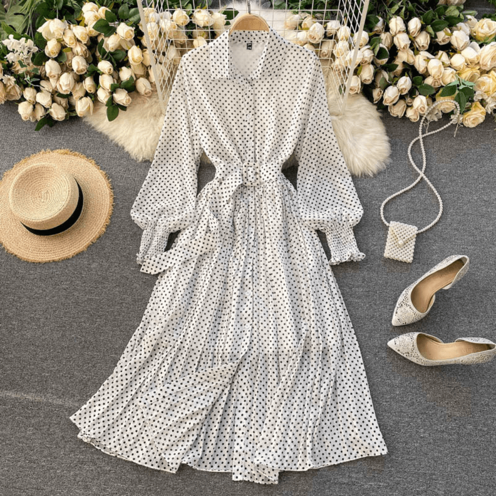 Maxi-jurk met Polka Dots en Ceintuur - CB - Dresses - Jurkjes.co