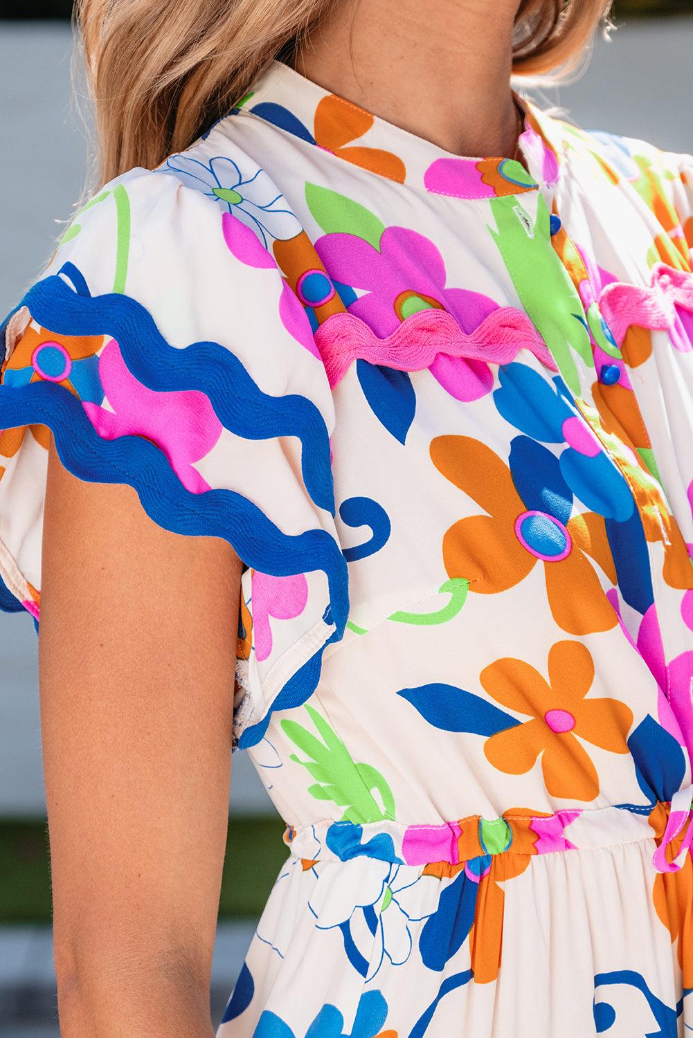 Maxi Jurk met Ricrac Trim en Bloemenprint - Maxi Dresses - Jurkjes.co