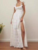 Maxi Jurk met Rimpelbandjes en Bloemenuitsnijdingen - Maxi Dresses - Jurkjes.co