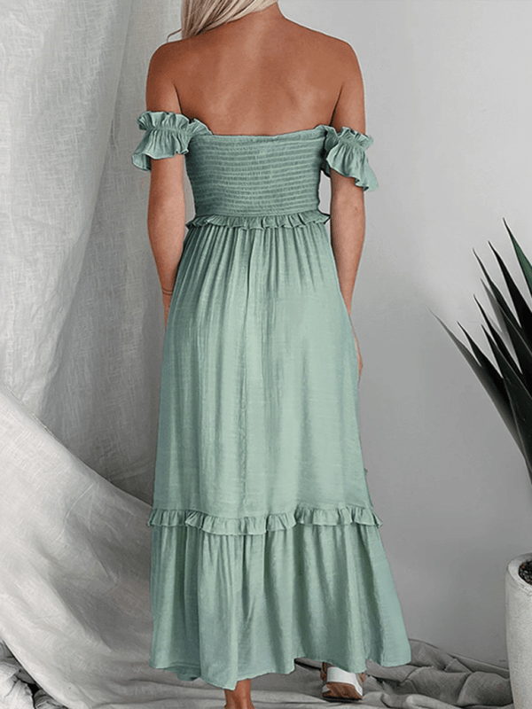 Maxi Jurk met Rimpelzoom en Elastische Taille - Maxi Dresses - Jurkjes.co