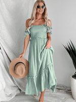 Maxi Jurk met Rimpelzoom en Elastische Taille - Maxi Dresses - Jurkjes.co