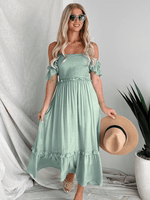 Maxi Jurk met Rimpelzoom en Elastische Taille - Maxi Dresses - Jurkjes.co