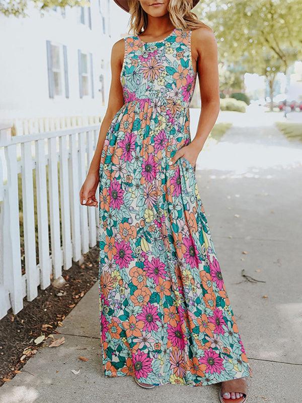 Maxi Jurk met Ronde Hals en Bloemenprint - Maxi Dresses - Jurkjes.co