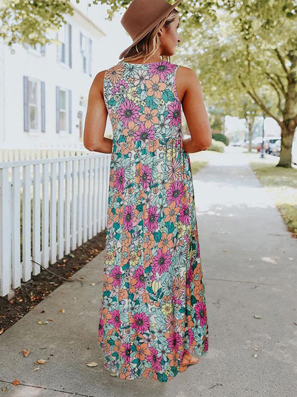Maxi Jurk met Ronde Hals en Bloemenprint - Maxi Dresses - Jurkjes.co