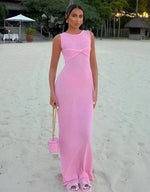 Maxi Jurk met Ronde Hals en Effen Kleur - Group5 - Jurkjes.co