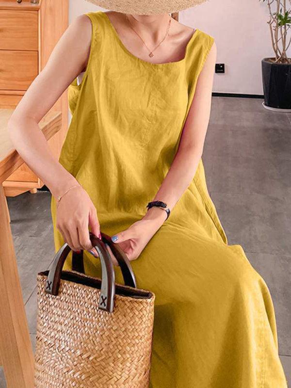 Maxi Jurk met Ronde Hals en Effen Kleur - Maxi Dresses - Jurkjes.co