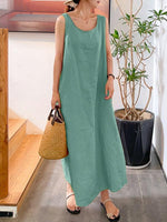 Maxi Jurk met Ronde Hals en Effen Kleur - Maxi Dresses - Jurkjes.co