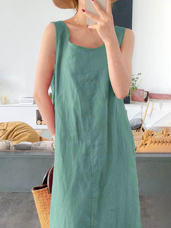 Maxi Jurk met Ronde Hals en Effen Kleur - Maxi Dresses - Jurkjes.co
