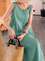 Maxi Jurk met Ronde Hals en Effen Kleur - Maxi Dresses - Jurkjes.co
