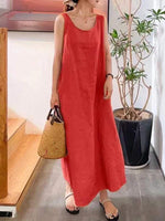 Maxi Jurk met Ronde Hals en Effen Kleur - Maxi Dresses - Jurkjes.co