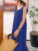 Maxi Jurk met Ronde Hals en Effen Kleur - Maxi Dresses - Jurkjes.co