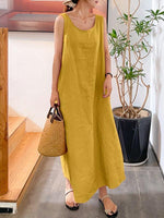 Maxi Jurk met Ronde Hals en Effen Kleur - Maxi Dresses - Jurkjes.co