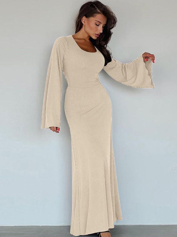 Maxi Jurk met Ronde Hals en Lange Mouwen - Maxi Dresses - Jurkjes.co