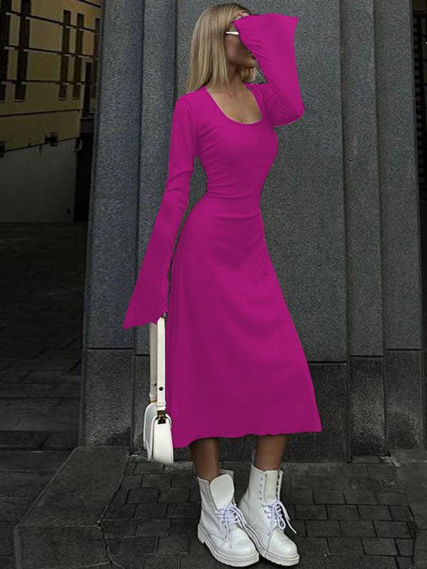 Maxi Jurk met Ronde Hals en Lange Mouwen - Maxi Dresses - Jurkjes.co
