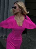 Maxi Jurk met Ronde Hals en Lange Mouwen - Maxi Dresses - Jurkjes.co