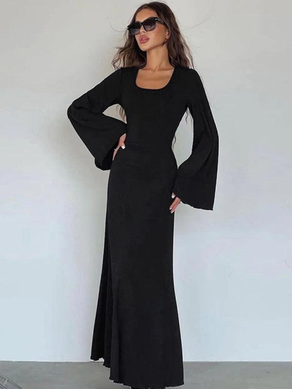 Maxi Jurk met Ronde Hals en Lange Mouwen - Maxi Dresses - Jurkjes.co