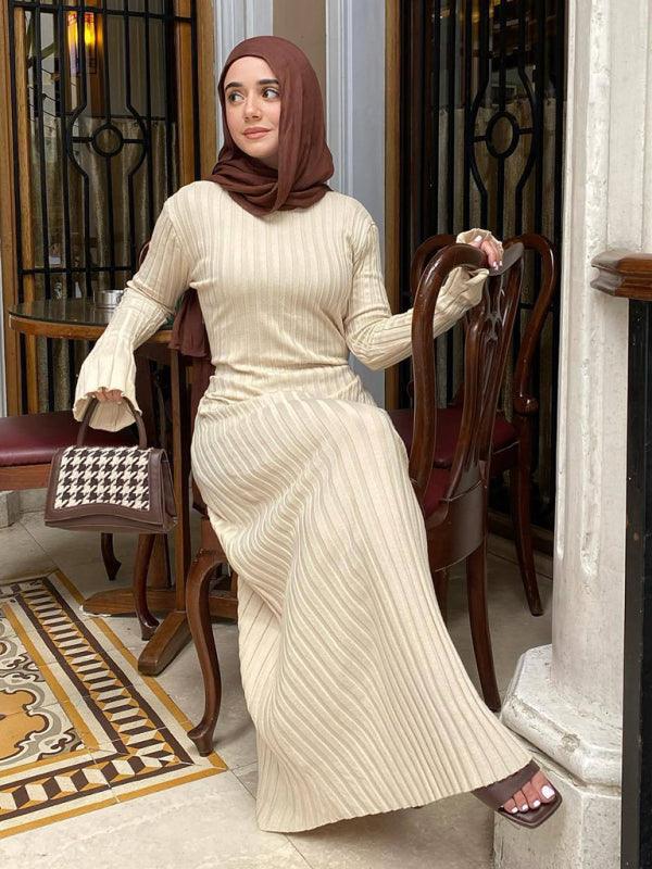 Maxi Jurk met Ronde Hals en Ribbelstof - Group2 - Jurkjes.co