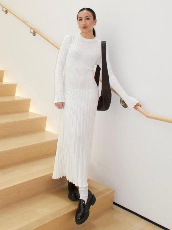 Maxi Jurk met Ronde Hals en Ribbelstof - Group2 - Jurkjes.co