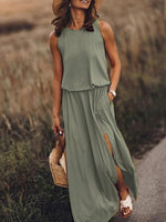 Maxi Jurk met Ronde Hals en Zijsplit - Maxi Dresses - Jurkjes.co