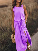 Maxi Jurk met Ronde Hals en Zijsplit - Maxi Dresses - Jurkjes.co