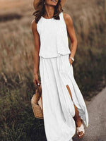 Maxi Jurk met Ronde Hals en Zijsplit - Maxi Dresses - Jurkjes.co