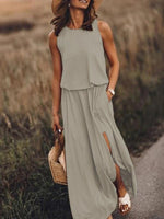 Maxi Jurk met Ronde Hals en Zijsplit - Maxi Dresses - Jurkjes.co