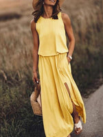 Maxi Jurk met Ronde Hals en Zijsplit - Maxi Dresses - Jurkjes.co