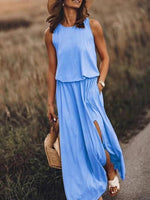 Maxi Jurk met Ronde Hals en Zijsplit - Maxi Dresses - Jurkjes.co