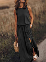 Maxi Jurk met Ronde Hals en Zijsplit - Maxi Dresses - Jurkjes.co