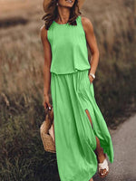 Maxi Jurk met Ronde Hals en Zijsplit - Maxi Dresses - Jurkjes.co