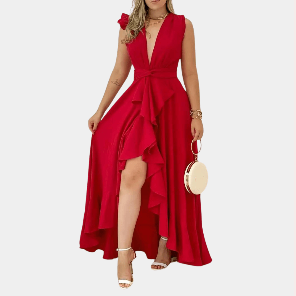 Maxi Jurk met Ruches en Elegante V-hals - Dresses - Jurkjes.co