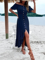 Maxi Jurk met Schouderloze Stijl en Knoopsluiting - Group3 - Jurkjes.co