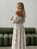 Maxi Jurk met Schoudervrije Hals en Bloemenprint - Maxi Dresses - Jurkjes.co