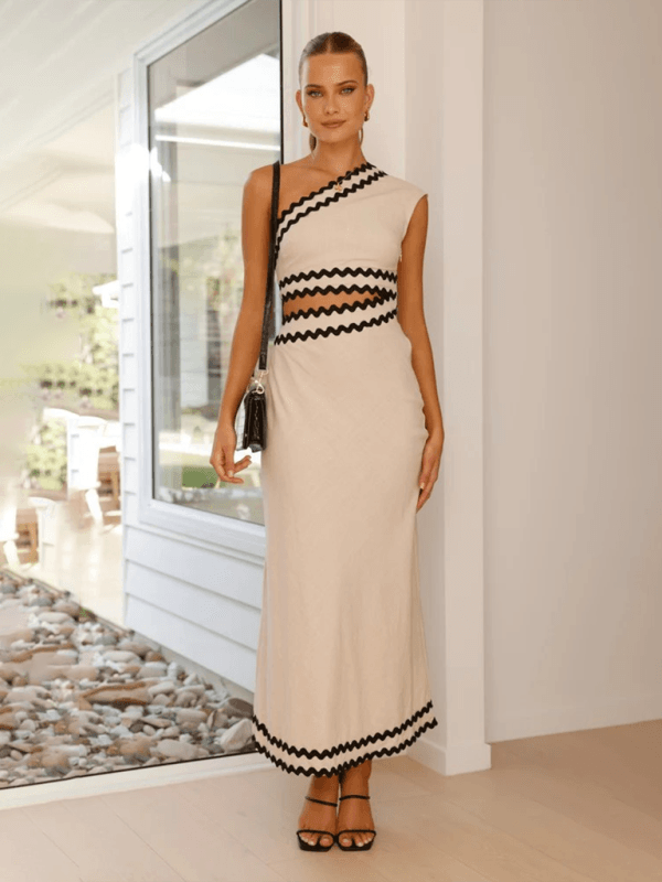 Maxi Jurk met Schuine Kraag en Zigzag Detail - Group4 - Jurkjes.co