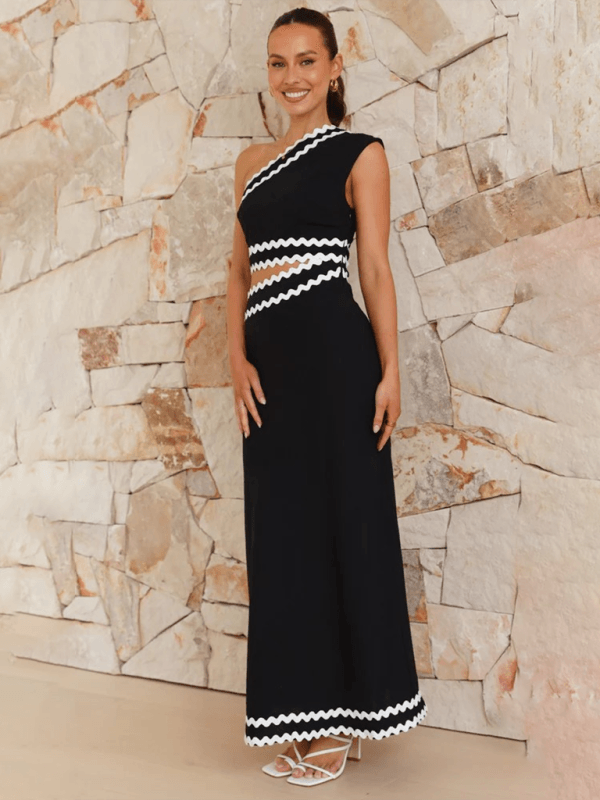 Maxi Jurk met Schuine Kraag en Zigzag Detail - Group4 - Jurkjes.co