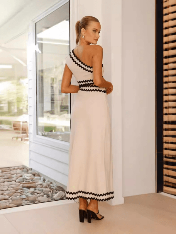Maxi Jurk met Schuine Kraag en Zigzag Detail - Group4 - Jurkjes.co
