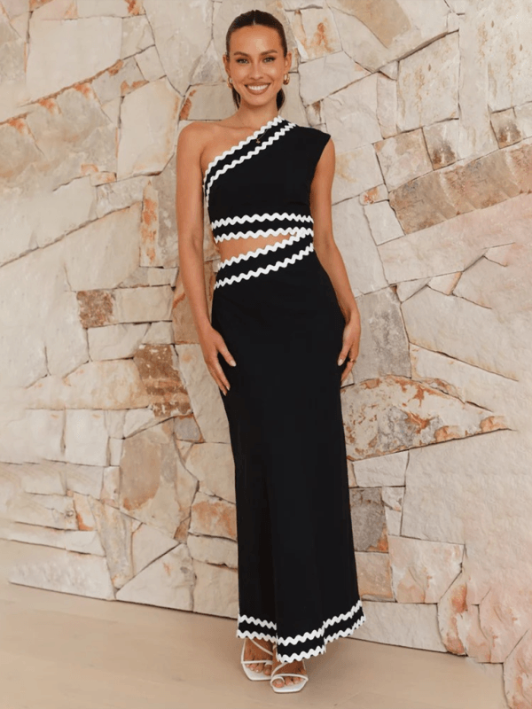 Maxi Jurk met Schuine Kraag en Zigzag Detail - Group4 - Jurkjes.co