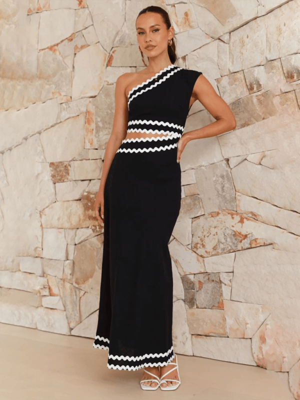 Maxi Jurk met Schuine Kraag en Zigzag Detail - Group4 - Jurkjes.co
