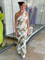 Maxi Jurk met Schuine Schouder en Bloemen - Maxi Dresses - Jurkjes.co