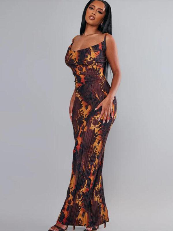 Maxi Jurk met Spaghetti Bandjes en Abstracte Print - Maxi Dresses - Jurkjes.co