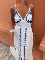 Maxi Jurk met Spaghetti Bandjes en Borduursel - Maxi Dresses - Jurkjes.co