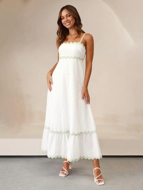 Maxi Jurk met Spaghetti Bandjes en Golvende Afwerking - Maxi Dresses - Jurkjes.co