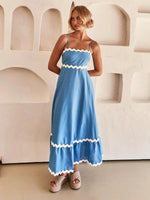 Maxi Jurk met Spaghetti Bandjes en Golvende Afwerking - Maxi Dresses - Jurkjes.co