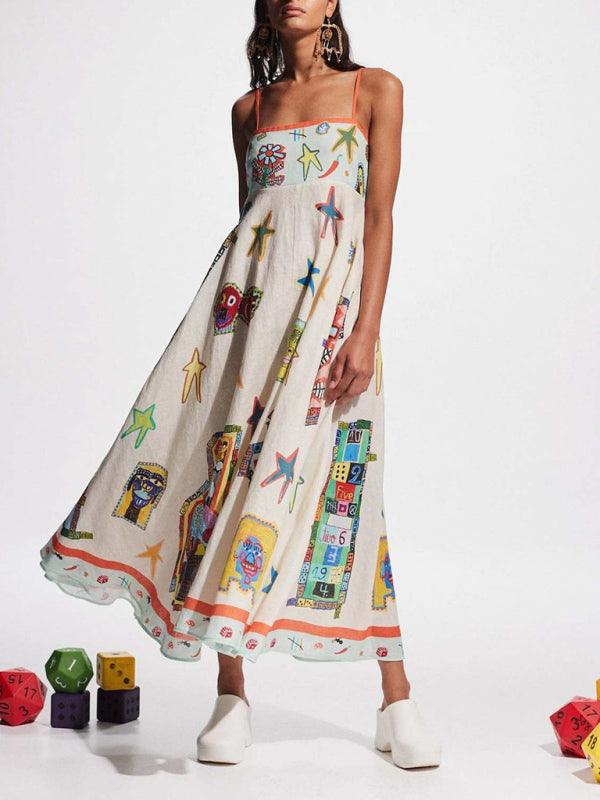 Maxi Jurk met Spaghetti Bandjes en Graffiti Print - Group11 - Jurkjes.co