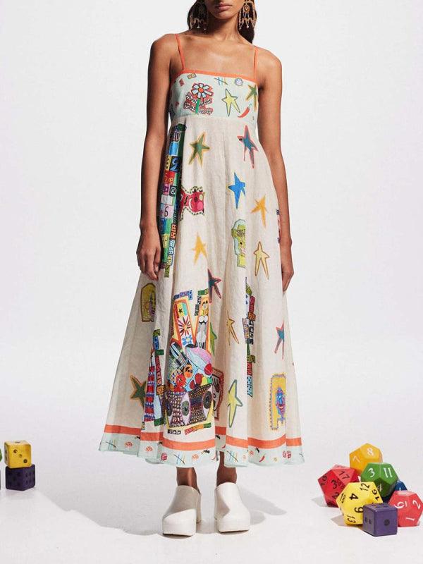 Maxi Jurk met Spaghetti Bandjes en Graffiti Print - Group11 - Jurkjes.co