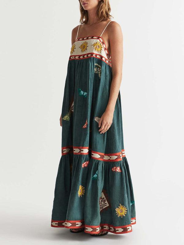 Maxi Jurk met Spaghetti Bandjes en Patchwork - Group10 - Jurkjes.co