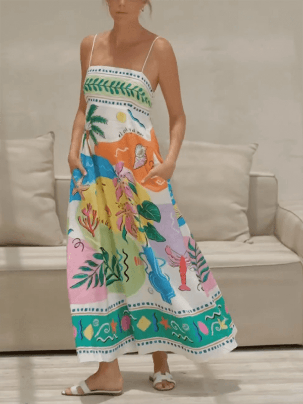 Maxi Jurk met Spaghetti Bandjes en Tropische Print - Group10 - Jurkjes.co