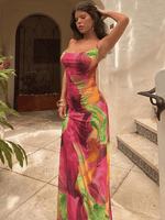 Maxi Jurk met Spaghetti Bandjes en Tropische Print - Group11 - Jurkjes.co