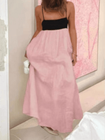 Maxi Jurk met Spaghettibandjes en Contrast - Maxi Dresses - Jurkjes.co